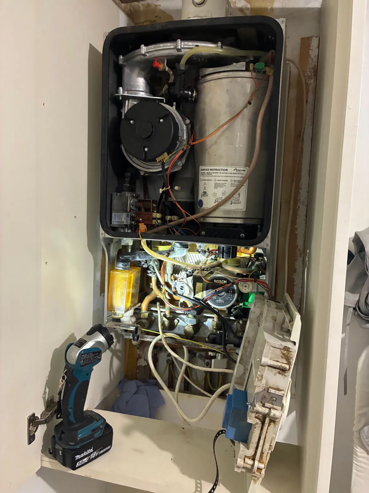Worcester boiler opened up for fault diagnosis and repair